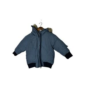 Gap Kids size xs 4-5 boys puffer gray winter coat removable faux fur trim‎